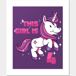 Cute Unicorn Birthday | This Girl Is Now 4 Posters and Art